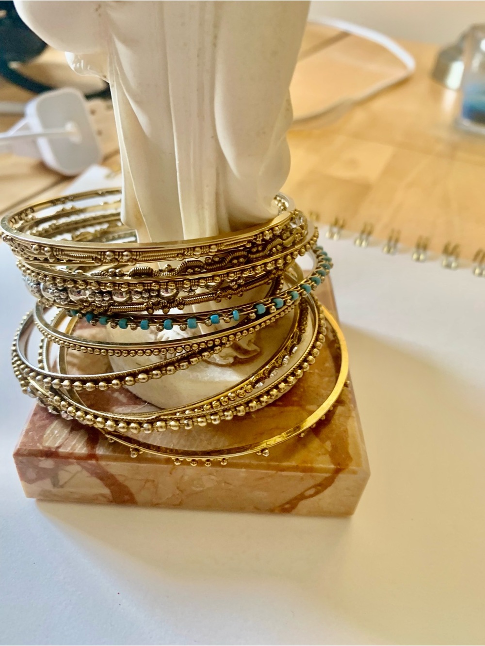 Gold and Turquoise Stacked Bangle Bracelet Set - Women Jewelry